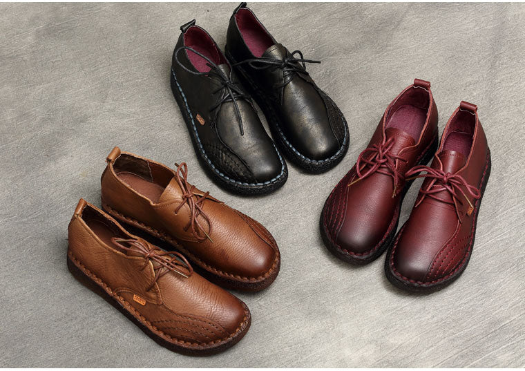 Women Handmade Oxfords Leather Comfortable Flat Lace-up Shoes