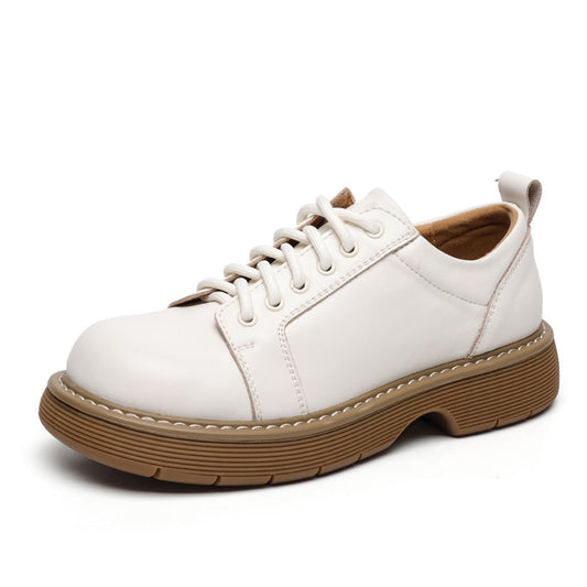 Women Preppy Style Retro Lace-up Platform Flat Leather Shoes