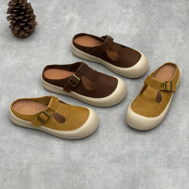 Women's Athleisure Mules - Round Toe Leather Breathable Summer Slides