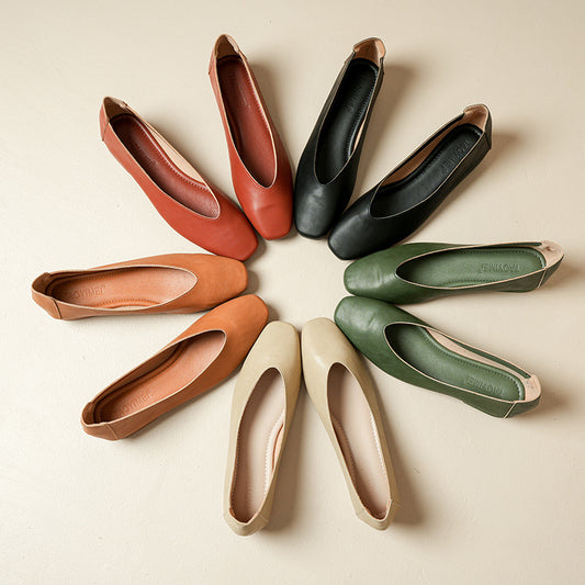Soft Leather Slip-On Glove Shoes – Women's Multicolor Low Heel Comfortable Flats