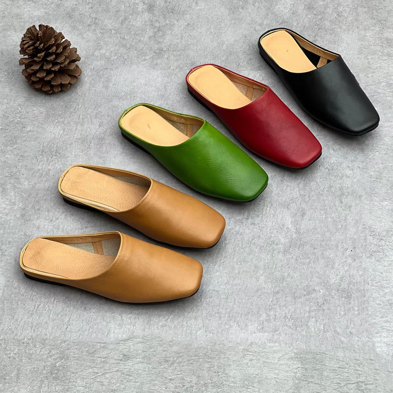 Women's Handmade Leather Closed Toe Comfort Mule Shoes