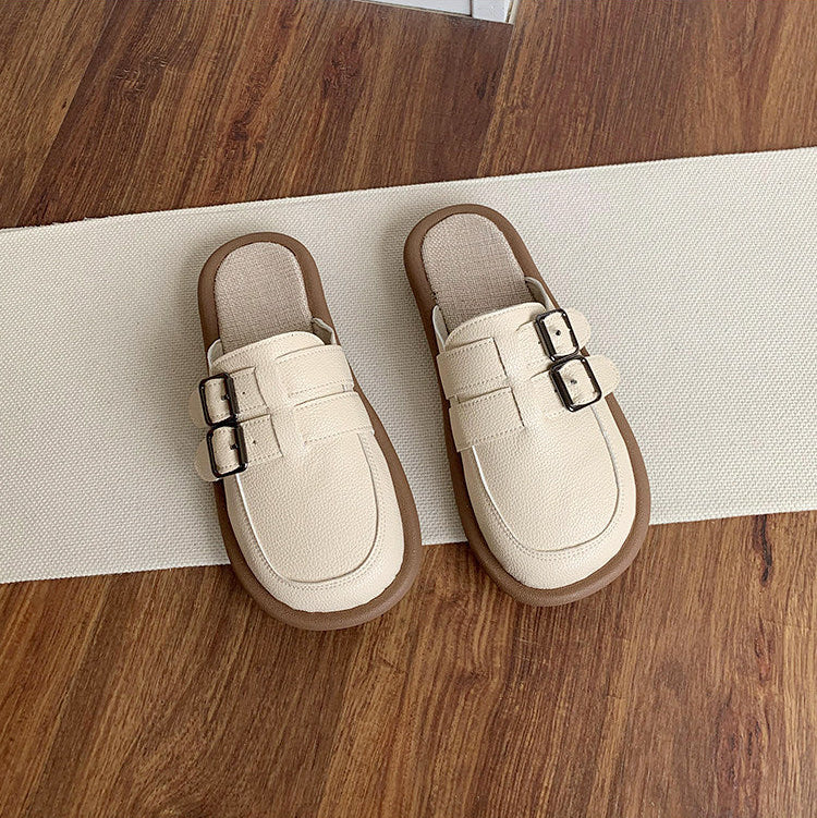 Women's Casual Wide-Toe Box Mule Shoes — Linen Insole, Comfortable & Breathable