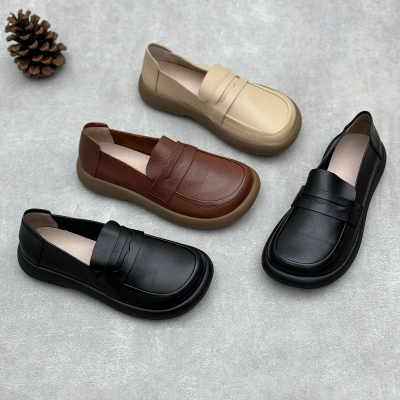 Women's Handmade British Preppy Leather Flat Casual Loafers
