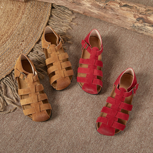 Women's Cow Suede Closed Toe Fisherman Casual Buckle Sandals