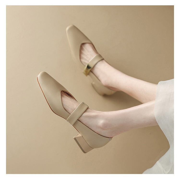 Women's Leather Business Mary Jane Heel Pump