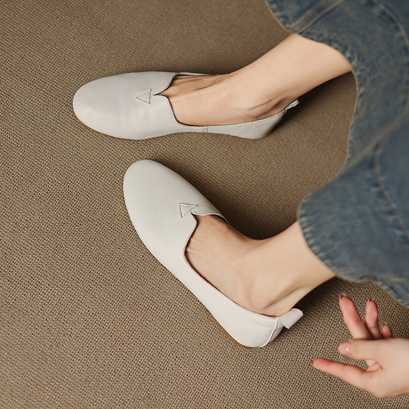 Women's Leather Round toe Soft-Sole Slip-On Flats