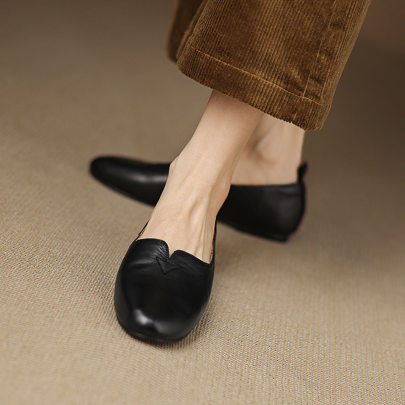 Women's Leather Round toe Soft-Sole Slip-On Flats