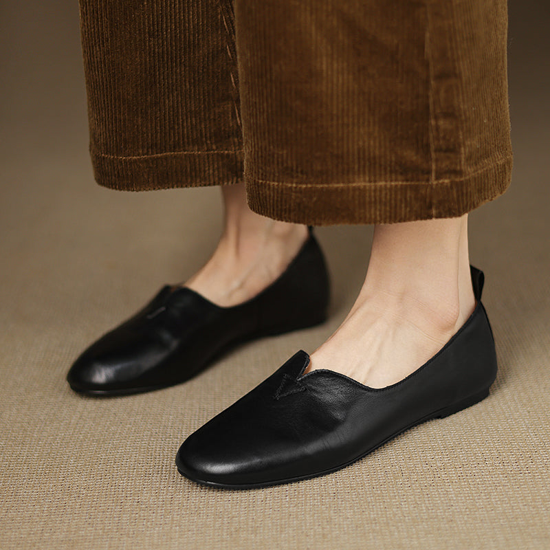 Women's Leather Round toe Soft-Sole Slip-On Flats