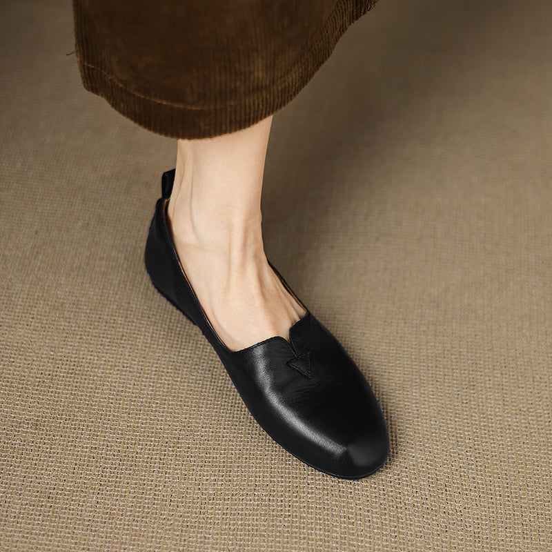 Women's Leather Round toe Soft-Sole Slip-On Flats