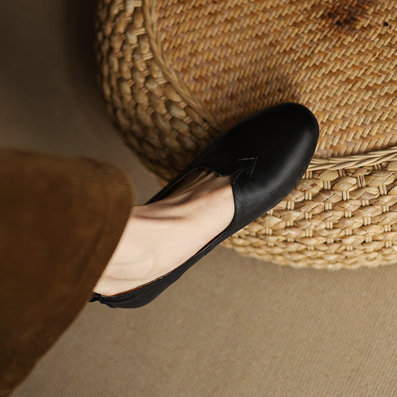 Women's Leather Round toe Soft-Sole Slip-On Flats