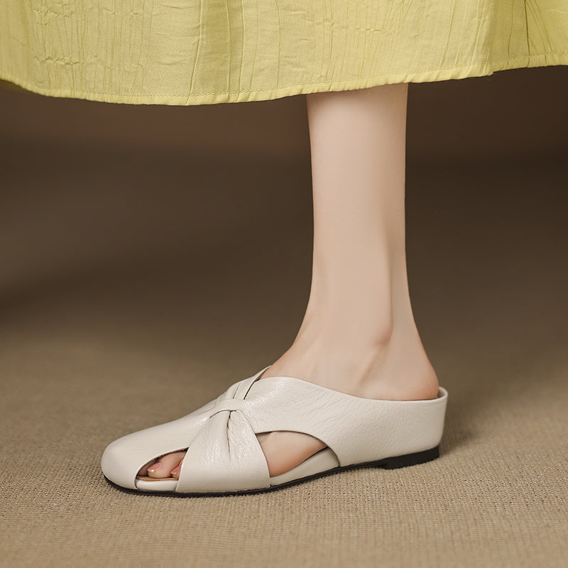 Women's Luxury All-Sheepskin Twist Mules Summer Slides - Elegant Square Toe