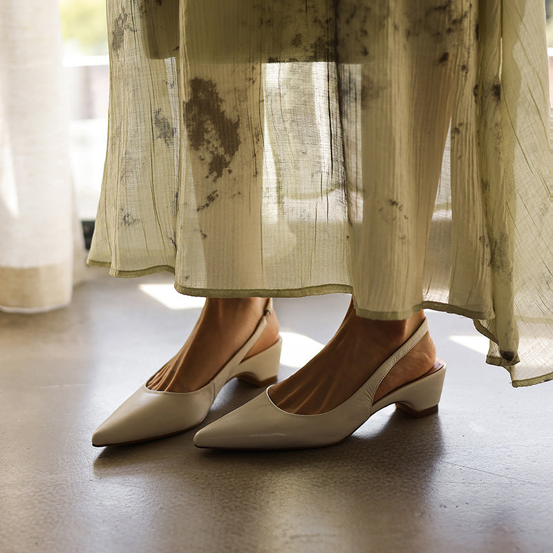 Luxury Sheepskin Pointed-Toe Pumps - Elegant Slingback Heels - Ultra-Soft Leather Summer Sandals