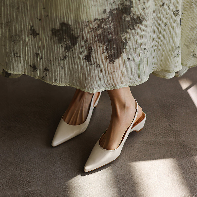 Luxury Sheepskin Pointed-Toe Pumps - Elegant Slingback Heels - Ultra-Soft Leather Summer Sandals