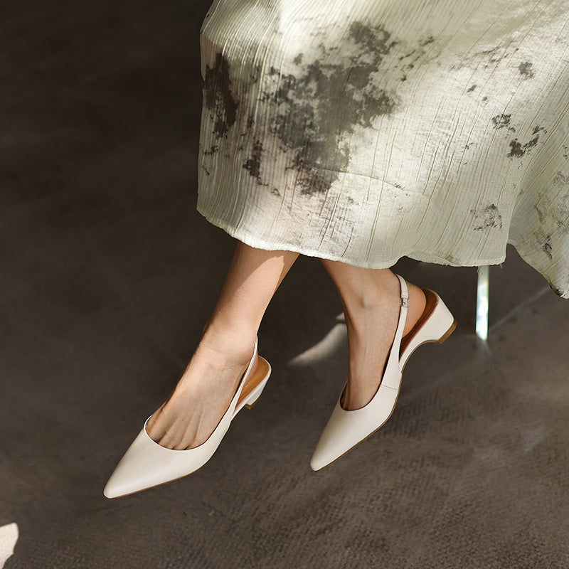 Luxury Sheepskin Pointed-Toe Pumps - Elegant Slingback Heels - Ultra-Soft Leather Summer Sandals