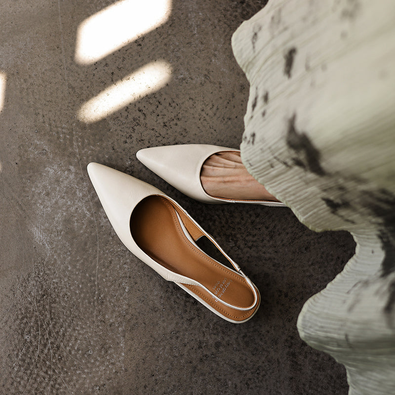 Luxury Sheepskin Pointed-Toe Pumps - Elegant Slingback Heels - Ultra-Soft Leather Summer Sandals