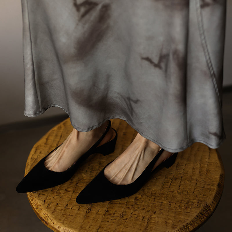 Luxury Sheepskin Pointed-Toe Pumps - Elegant Slingback Heels - Ultra-Soft Leather Summer Sandals