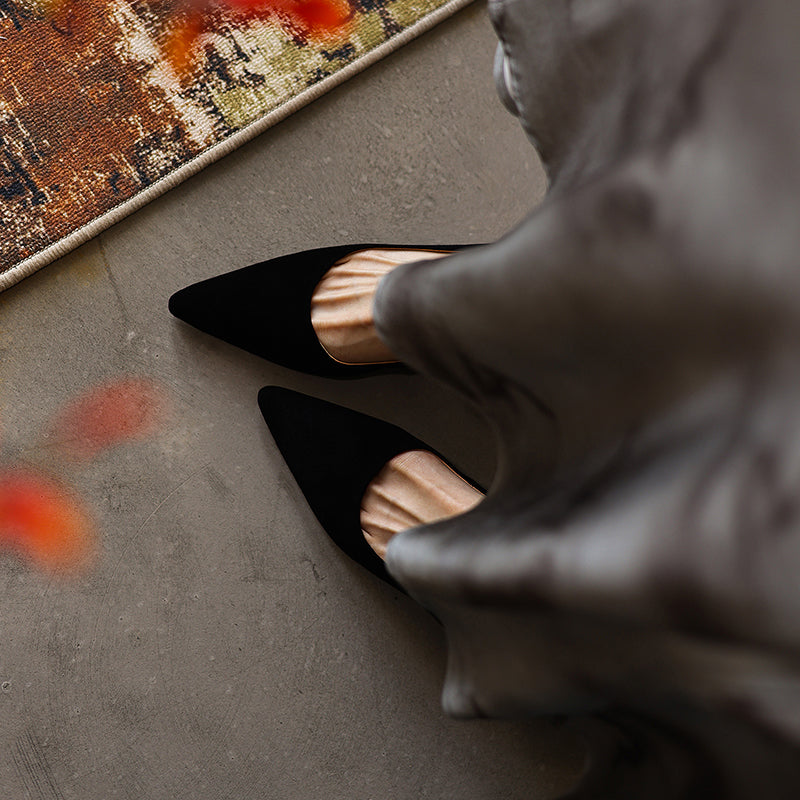 Luxury Sheepskin Pointed-Toe Pumps - Elegant Slingback Heels - Ultra-Soft Leather Summer Sandals