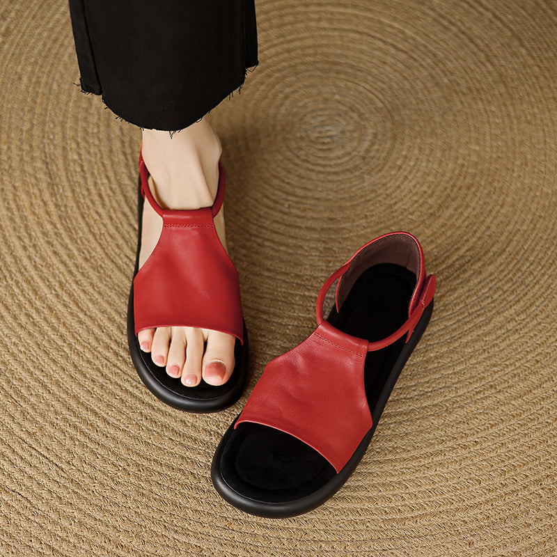 Open-toe Artisanal Washed Leather Summer Sandals - Ultra-Soft Sheepskin Velcro Straps - Retro Comfort Shoes