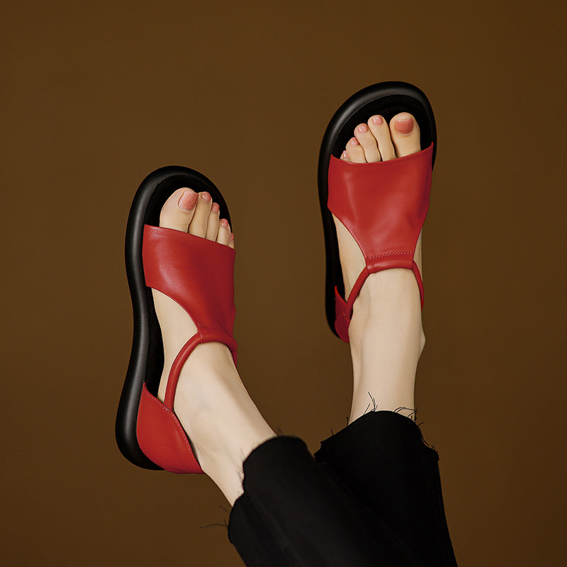 Open-toe Artisanal Washed Leather Summer Sandals - Ultra-Soft Sheepskin Velcro Straps - Retro Comfort Shoes