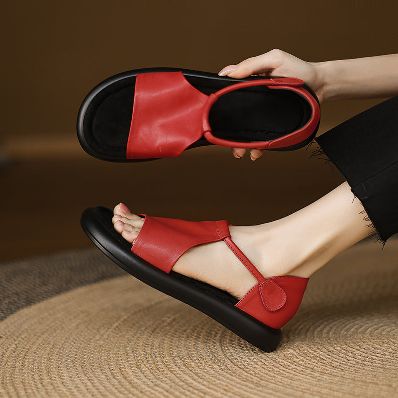 Open-toe Artisanal Washed Leather Summer Sandals - Ultra-Soft Sheepskin Velcro Straps - Retro Comfort Shoes