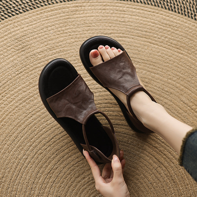 Open-toe Artisanal Washed Leather Summer Sandals - Ultra-Soft Sheepskin Velcro Straps - Retro Comfort Shoes