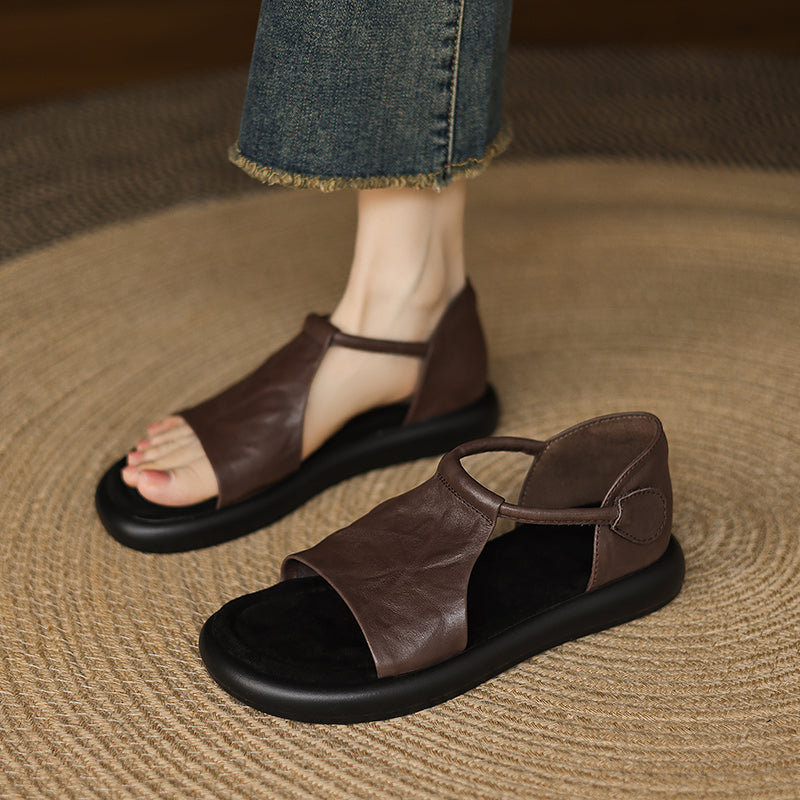 Open-toe Artisanal Washed Leather Summer Sandals - Ultra-Soft Sheepskin Velcro Straps - Retro Comfort Shoes