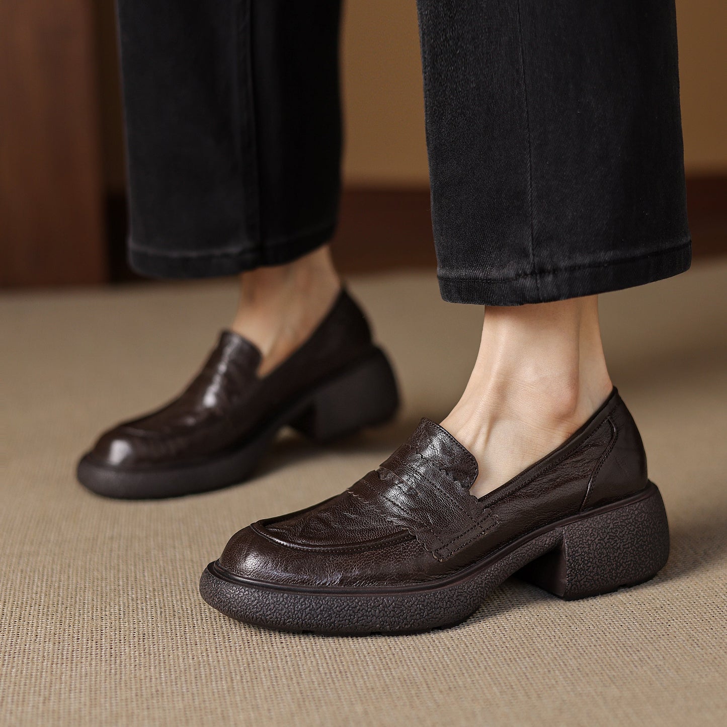 Women's Platform Sheepskin Loafers – Block Heel Slip-On Style