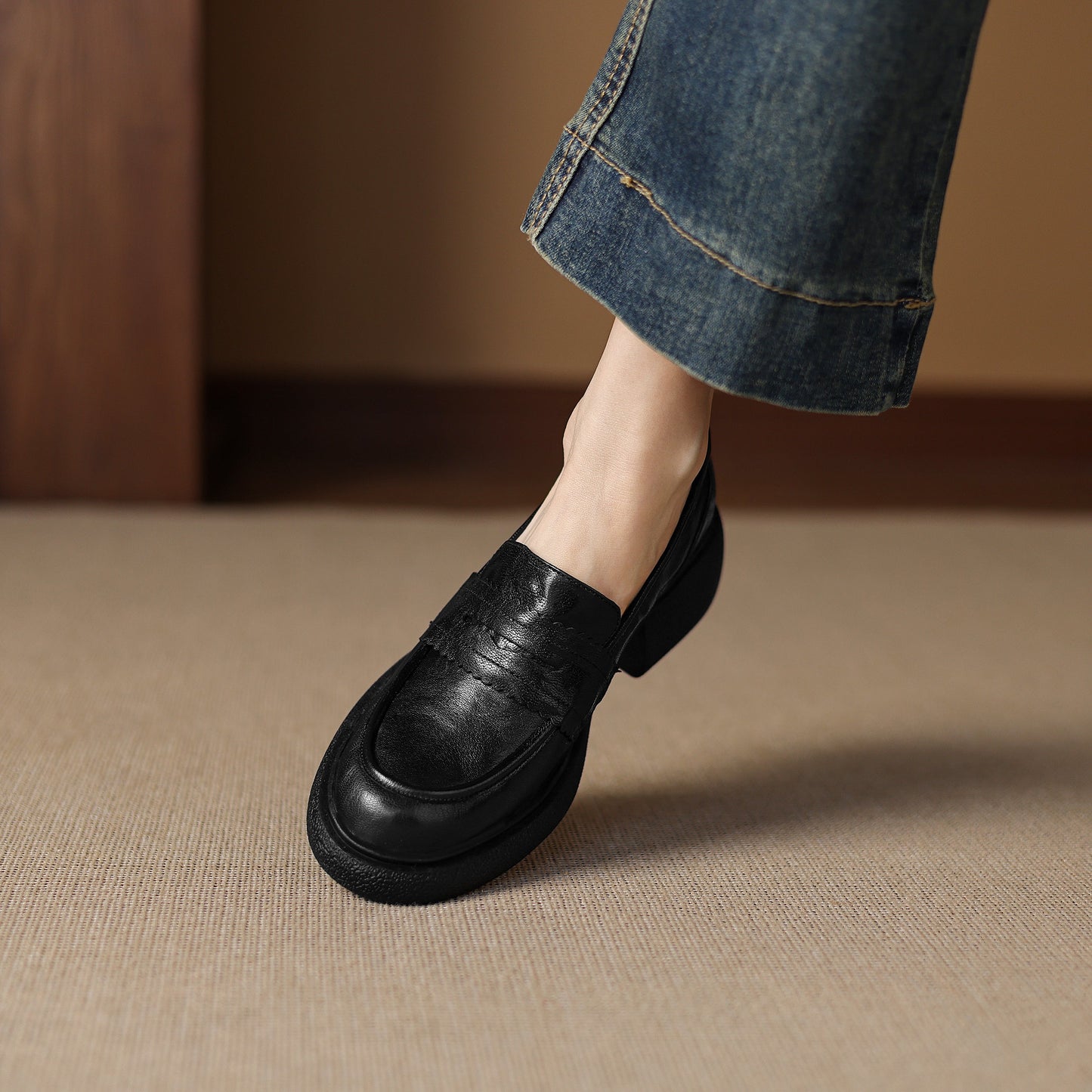 Women's Platform Sheepskin Loafers – Block Heel Slip-On Style