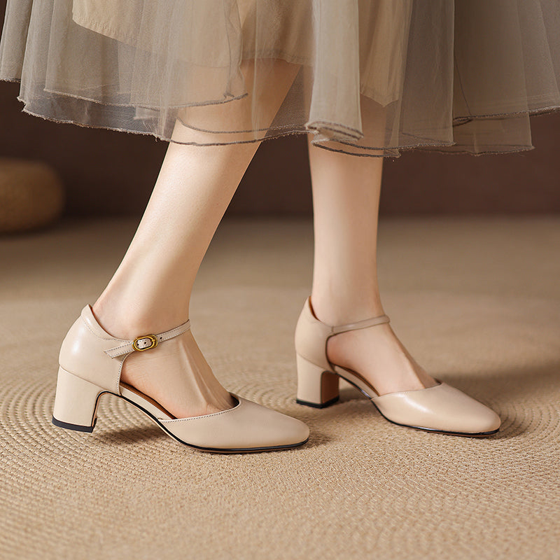 Women's Elegant Sandals: Single-Strap, Block Heel (Mid-Height)