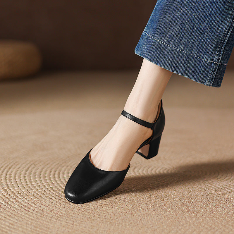 Women's Elegant Sandals: Single-Strap, Block Heel (Mid-Height)