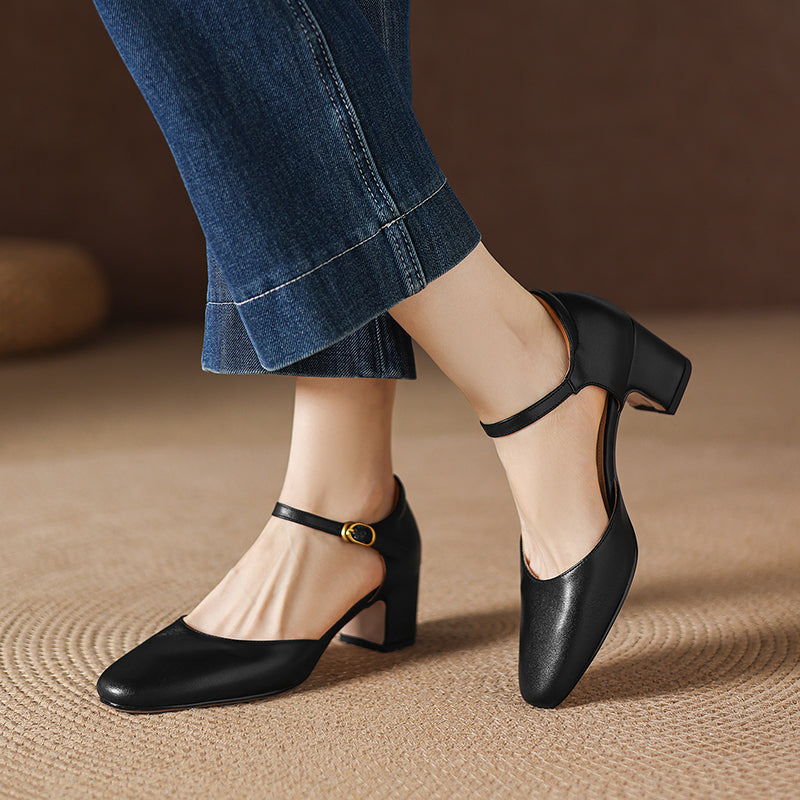Women's Elegant Sandals: Single-Strap, Block Heel (Mid-Height)