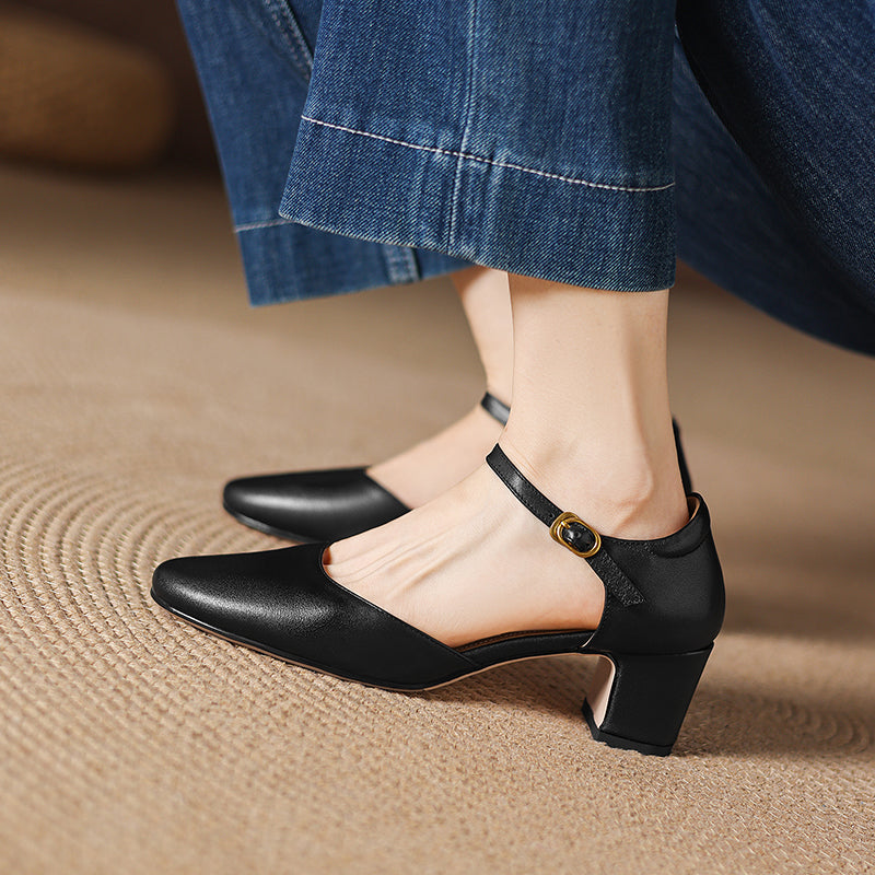 Women's Elegant Sandals: Single-Strap, Block Heel (Mid-Height)