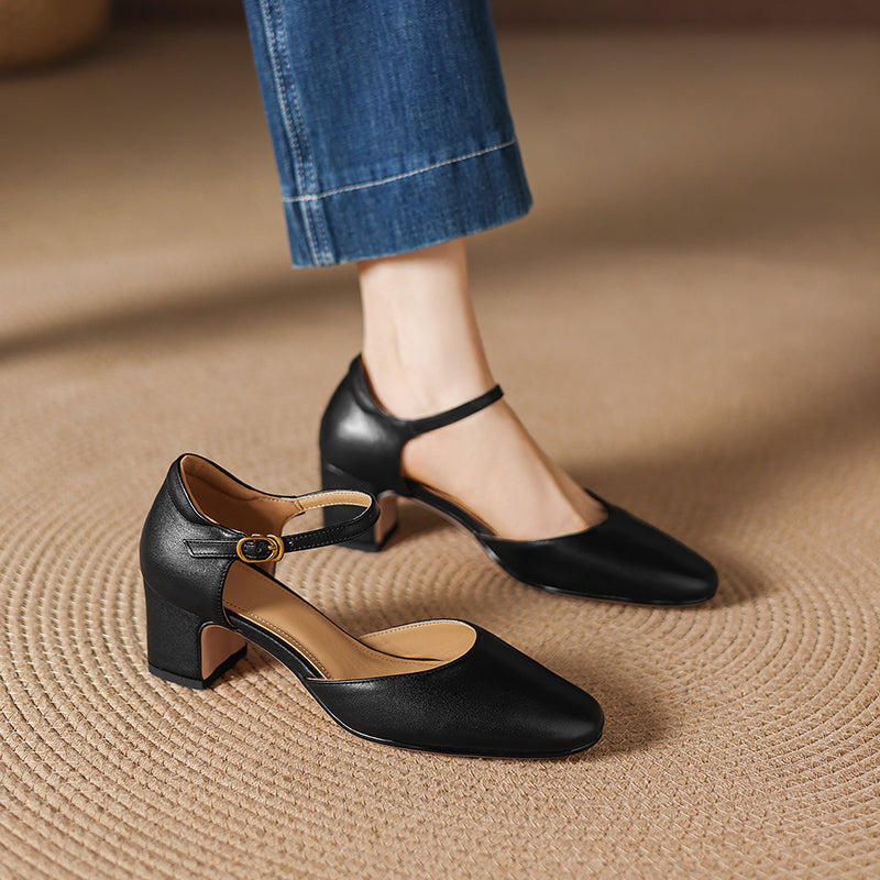 Women's Elegant Sandals: Single-Strap, Block Heel (Mid-Height)