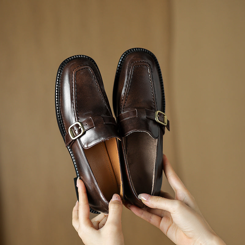 Women's Handmade Vintage Buckle Loafers