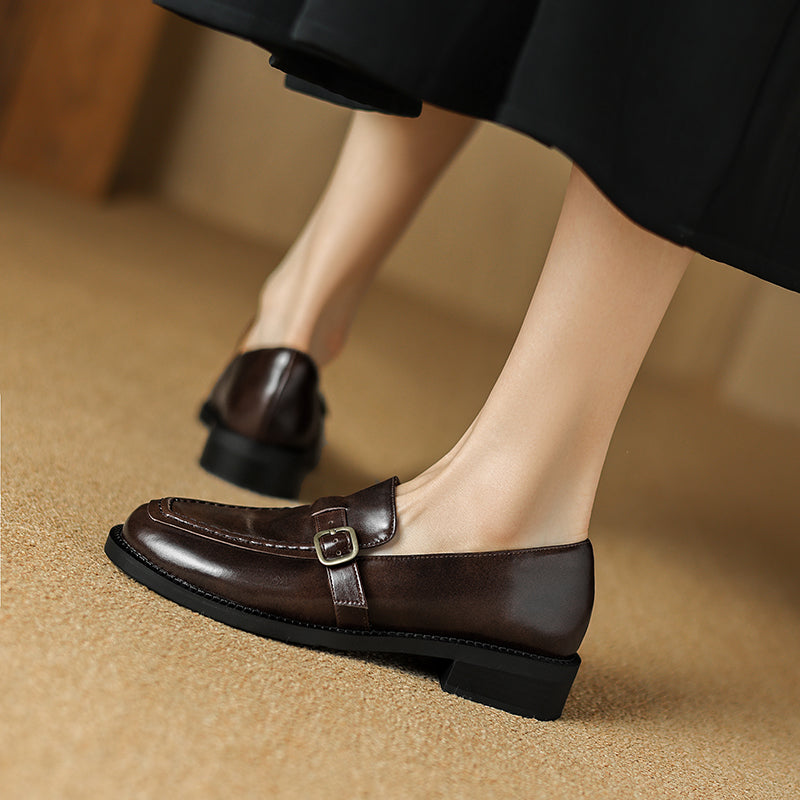 Women's Handmade Vintage Buckle Loafers