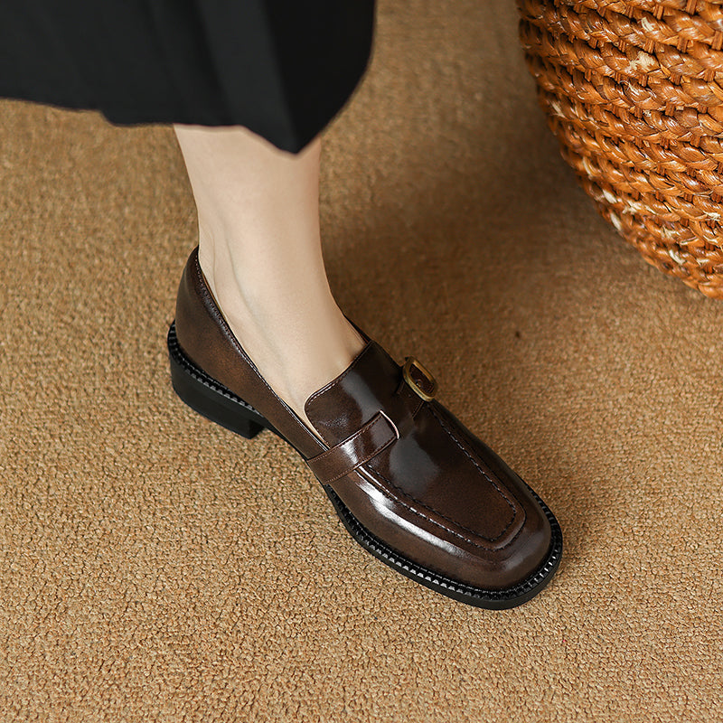 Women's Handmade Vintage Buckle Loafers
