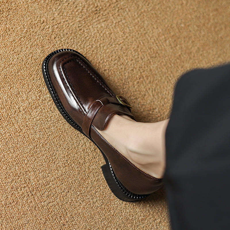 Women's Handmade Vintage Buckle Loafers