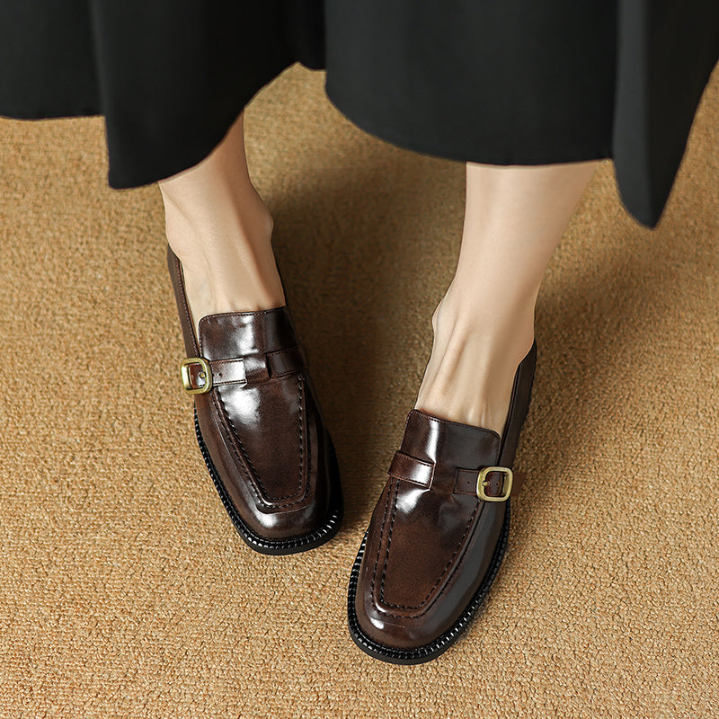 Women's Handmade Vintage Buckle Loafers