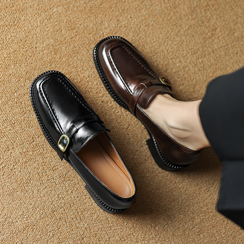Women's Handmade Vintage Buckle Loafers