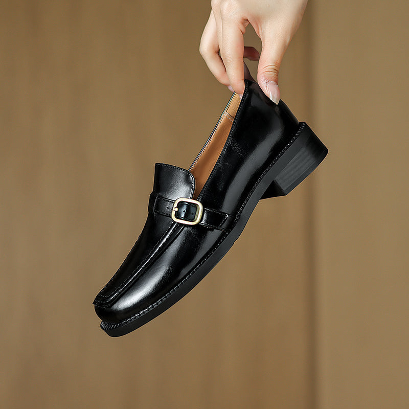 Women's Handmade Vintage Buckle Loafers
