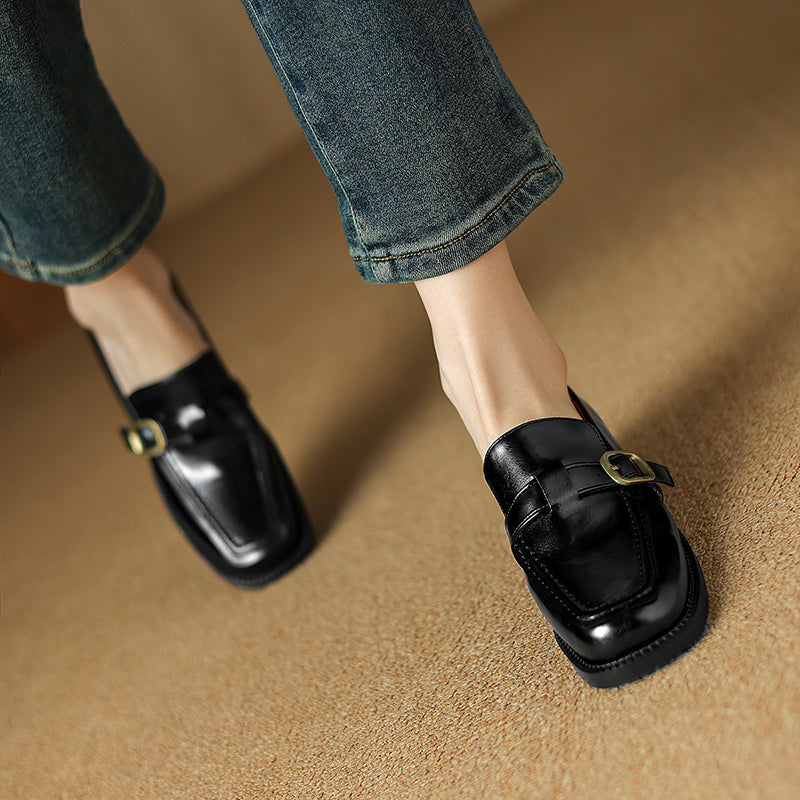Women's Handmade Vintage Buckle Loafers