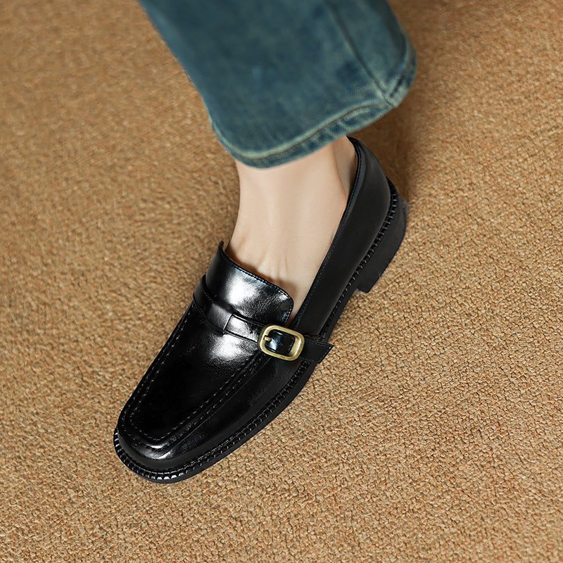 Women's Handmade Vintage Buckle Loafers