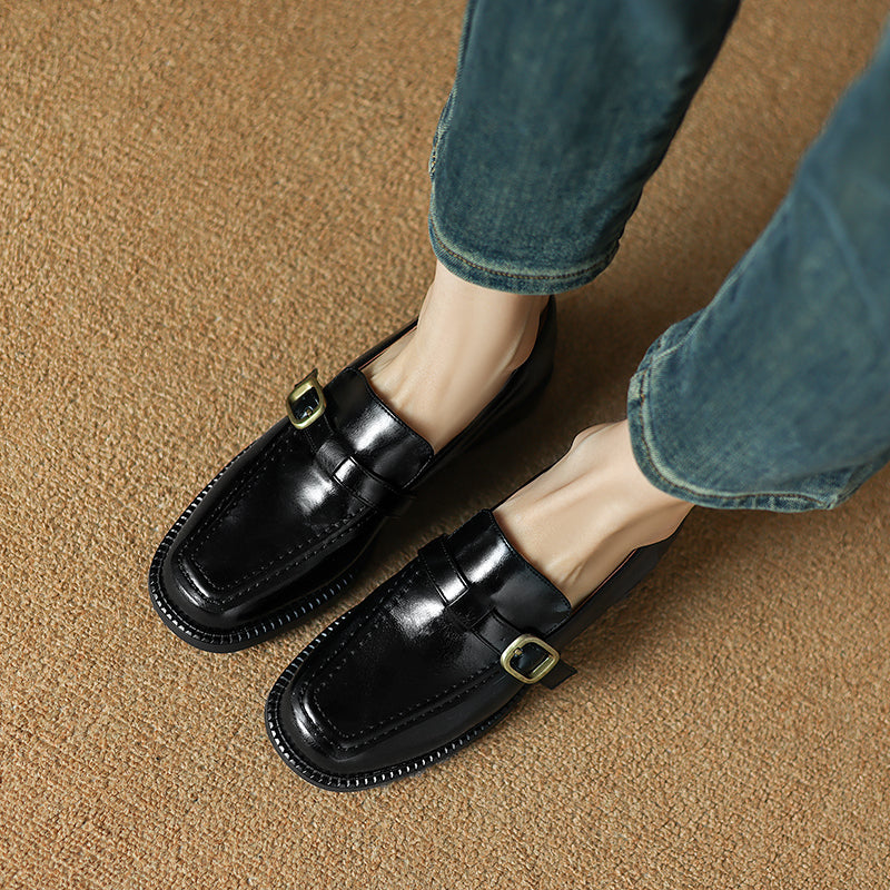 Women's Handmade Vintage Buckle Loafers