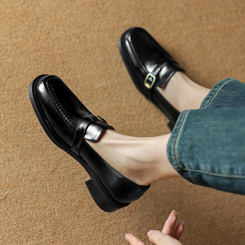 Women's Handmade Vintage Buckle Loafers