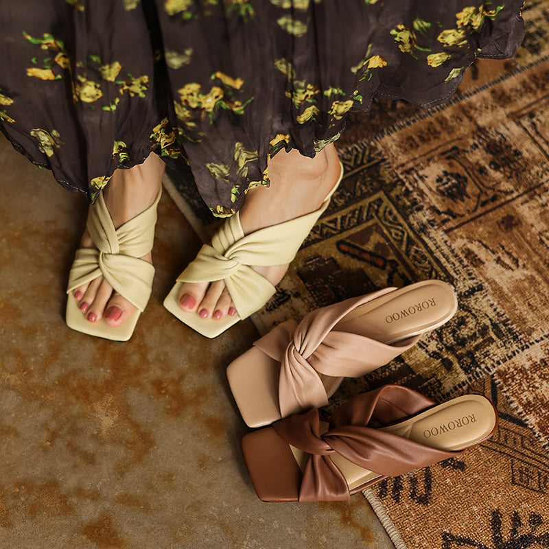Ultra-Soft All-Sheepskin Summer Slides - Comfortable Wedge Sandals with Twisted Knot