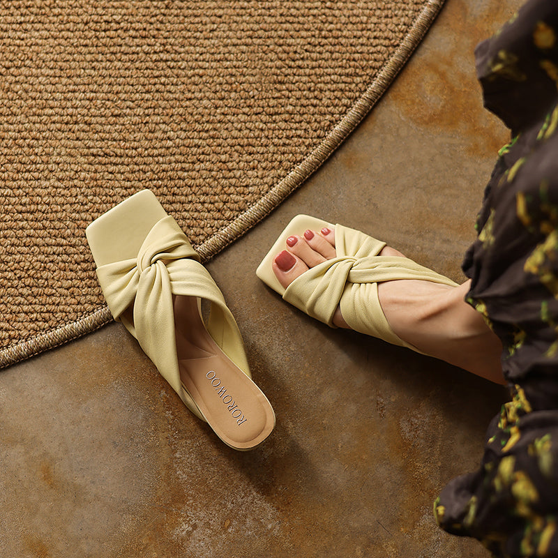 Ultra-Soft All-Sheepskin Summer Slides - Comfortable Wedge Sandals with Twisted Knot