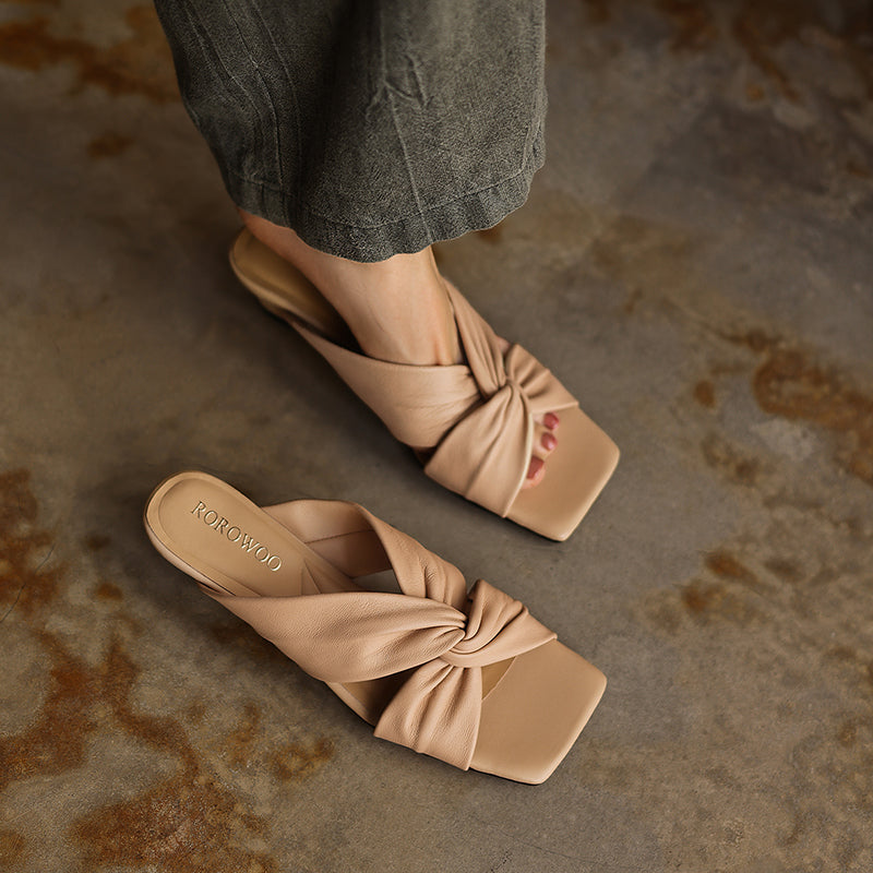 Ultra-Soft All-Sheepskin Summer Slides - Comfortable Wedge Sandals with Twisted Knot