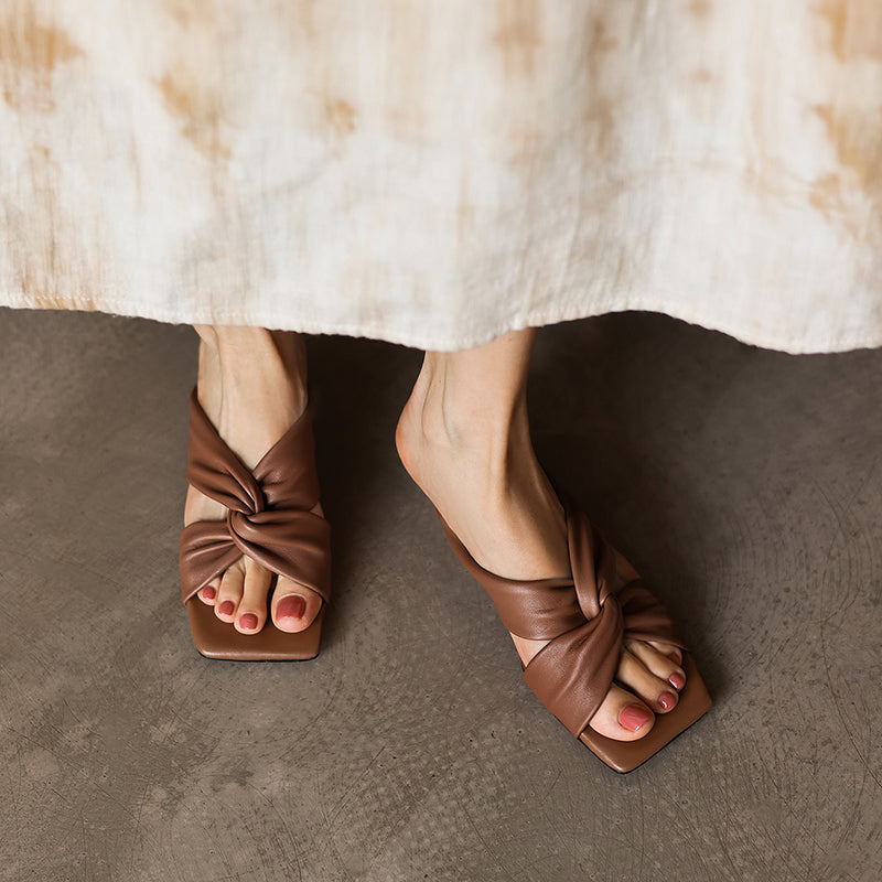 Ultra-Soft All-Sheepskin Summer Slides - Comfortable Wedge Sandals with Twisted Knot