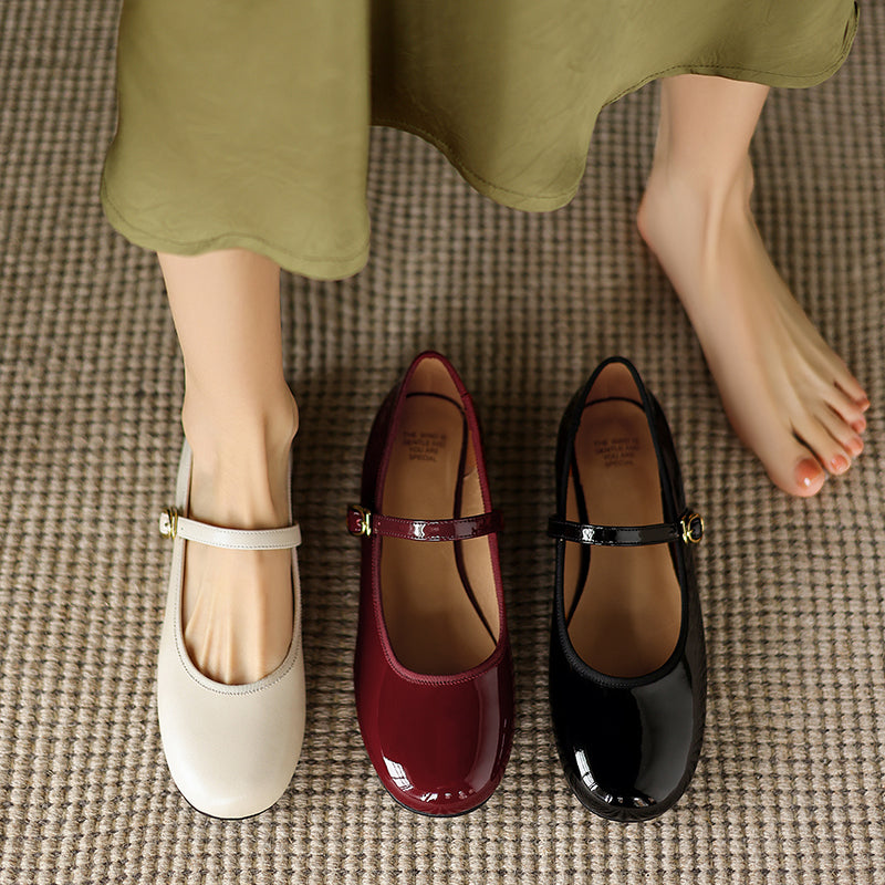 Women's Patent Mary Janes Elegant Round-Toe Summer Flat Heel