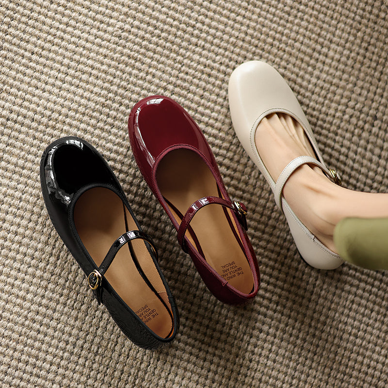 Women's Patent Mary Janes Elegant Round-Toe Summer Flat Heel